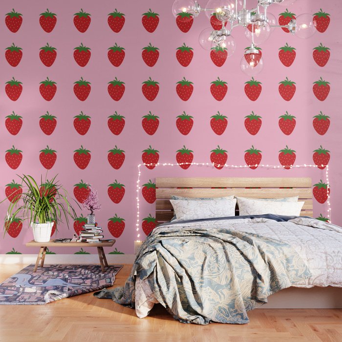 Fruit Market Print Pink Strawberry Print Fruit Art Modern Decor Food Art Abstract Wallpaper Gallery Image 1