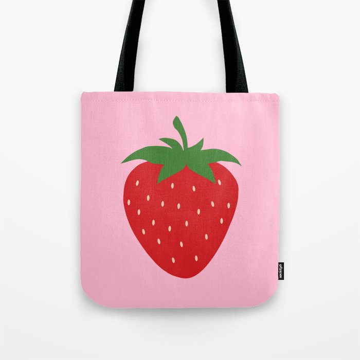 Fruit Market Print Pink Strawberry Print Fruit Art Modern Decor Food Art Abstract Tote Bag Gallery Image 1
