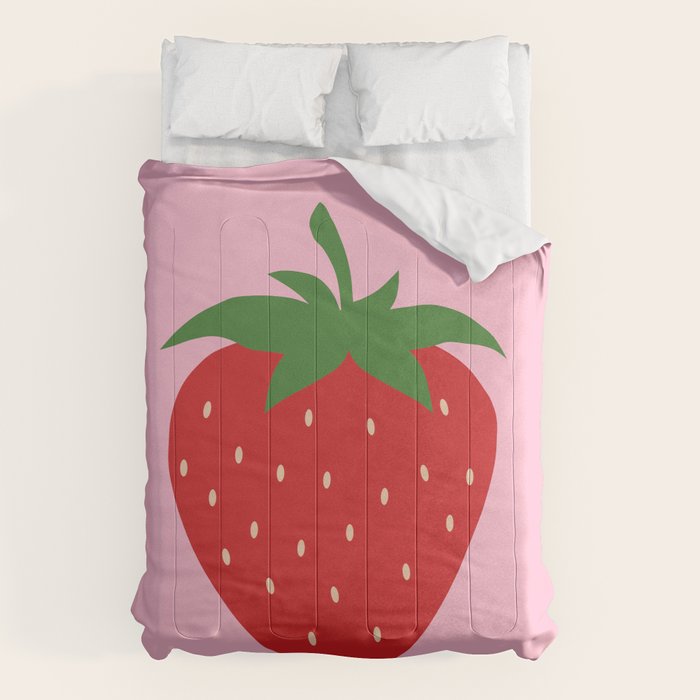 Fruit Market Print Pink Strawberry Print Fruit Art Modern Decor Food Art Abstract Comforter Gallery Image 1