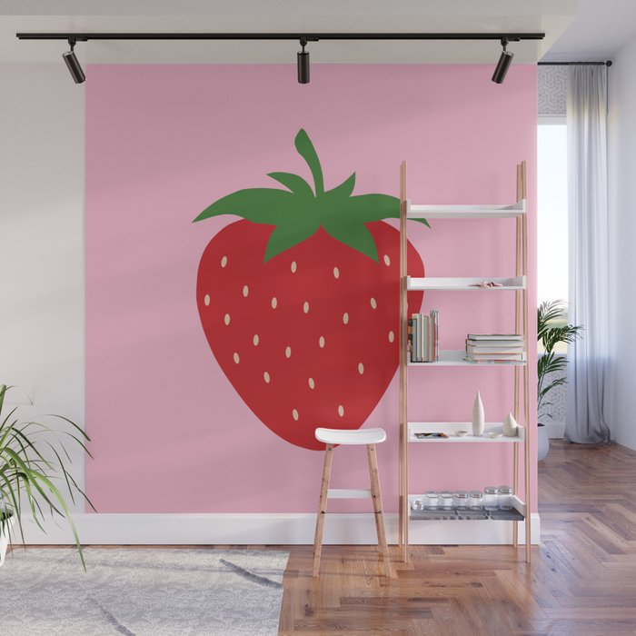 Fruit Market Print Pink Strawberry Print Fruit Art Modern Decor Food Art Abstract Wall Mural Gallery Image 1