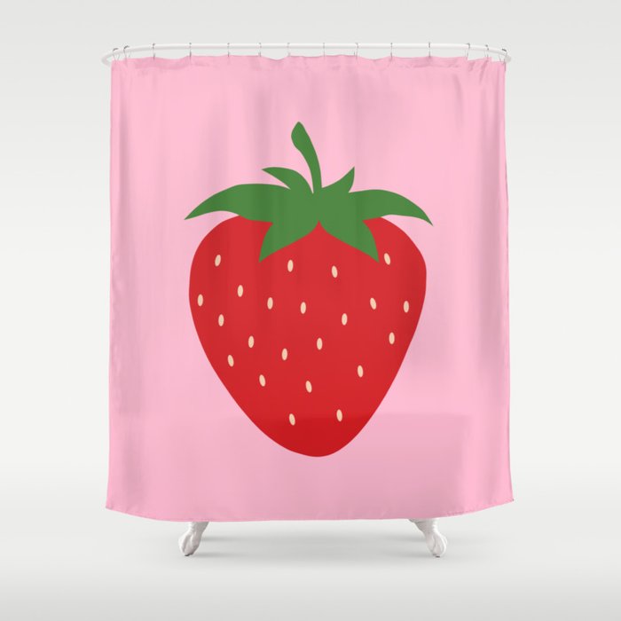 Fruit Market Print Pink Strawberry Print Fruit Art Modern Decor Food Art Abstract Shower Curtain Gallery Image 1