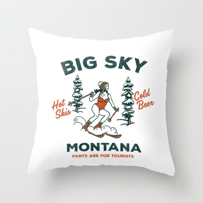 Big Sky Montana: Pants Are For Tourists. Cute & Funny Beer & Ski Design Throw Pillow Gallery Image 6