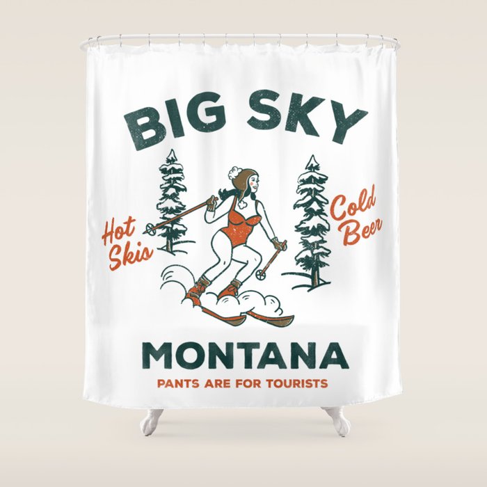Big Sky Montana: Pants Are For Tourists. Cute & Funny Beer & Ski Design Shower Curtain Gallery Image 1