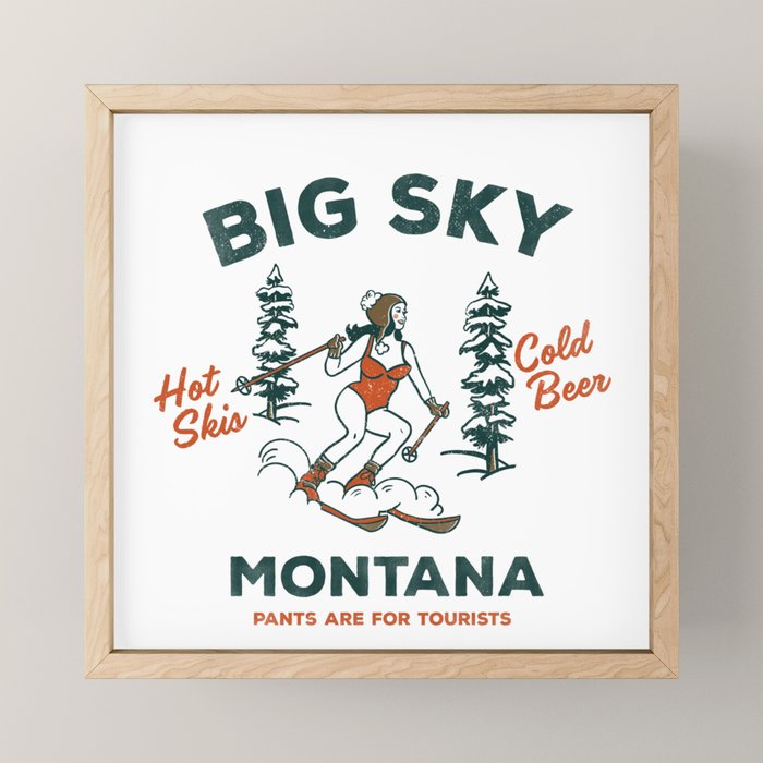 Big Sky Montana: Pants Are For Tourists. Cute & Funny Beer & Ski Design Mini Art Print Gallery Image 1