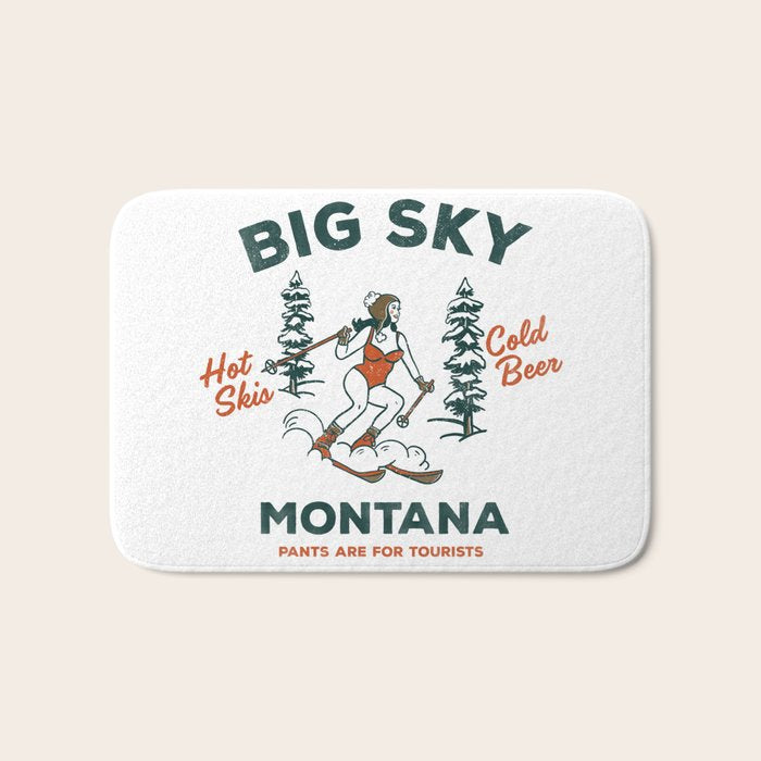 Big Sky Montana: Pants Are For Tourists. Cute & Funny Beer & Ski Design Bath Mat Gallery Image 1