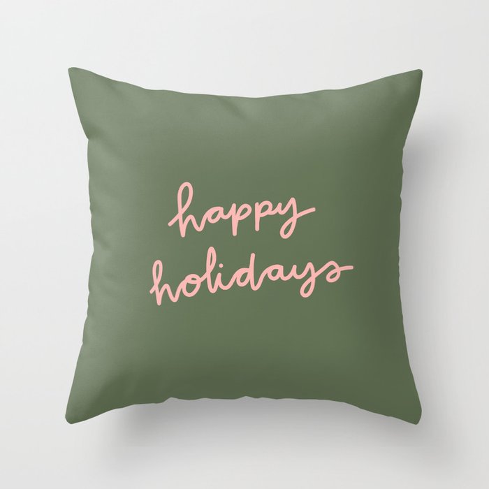 Happy Holidays Green & Pink Throw Pillow Gallery Image 6