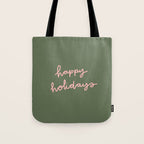 Happy Holidays Green & Pink Tote Bag Gallery Image 1