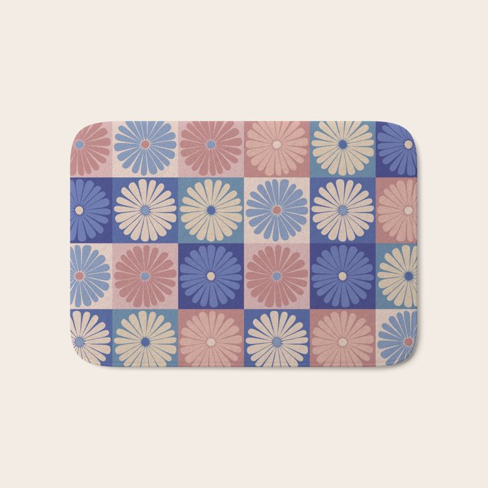 Retro Flowers Check Pattern XIII Bath Mat Gallery Image 1
