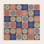 Retro Flowers Check Pattern XIII Wood Wall Art Gallery Image 1