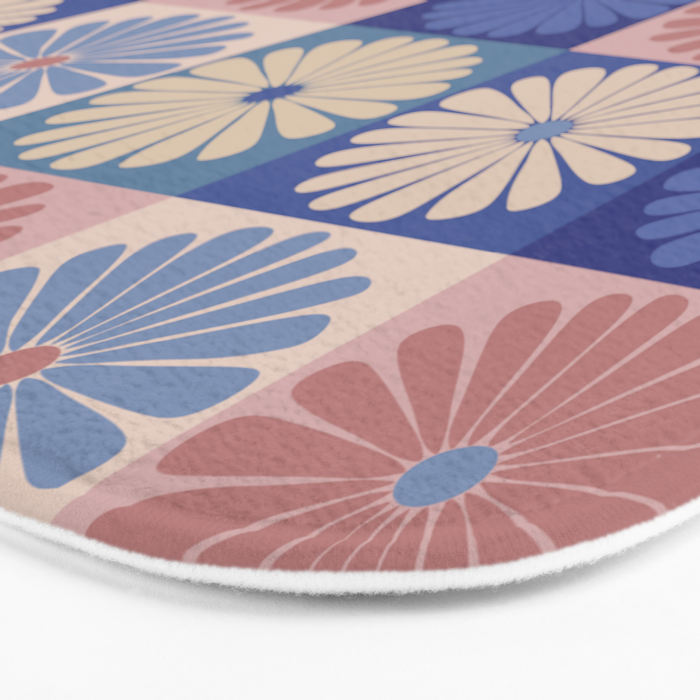 Retro Flowers Check Pattern XIII Bath Mat Gallery Image 3