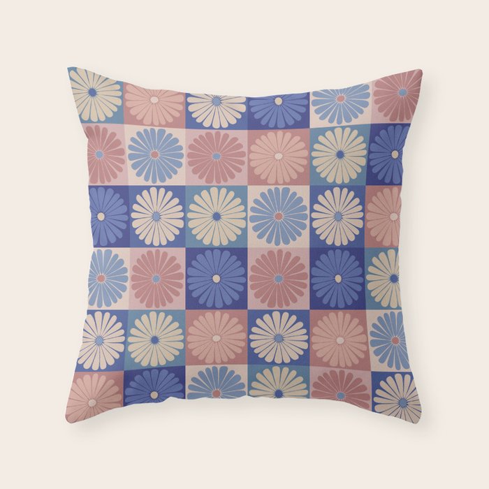 Retro Flowers Check Pattern XIII Throw Pillow Gallery Image 1