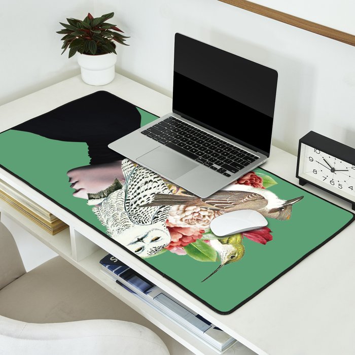 Lady with Birds(portrait) 2 Desk Mat Gallery Image 2