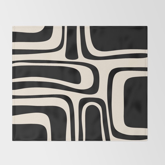 Palm Springs - Midcentury Modern Abstract Pattern in Black and Almond Cream  Throw Blanket Gallery Image 2