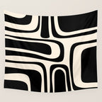Palm Springs - Midcentury Modern Abstract Pattern in Black and Almond Cream  Wall Tapestry Gallery Image 4