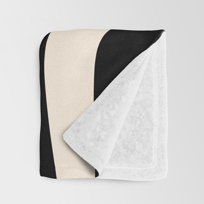 Palm Springs - Midcentury Modern Abstract Pattern in Black and Almond Cream  Throw Blanket Gallery Image 3