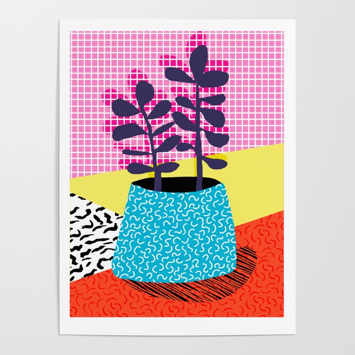 Shibby - neon 80's throwback potted plant indoor garden pink yellow red grid memphis los angeles pal Poster Gallery Image 4