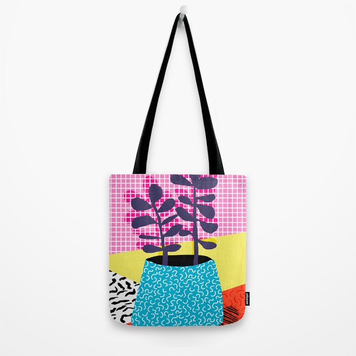 Shibby - neon 80's throwback potted plant indoor garden pink yellow red grid memphis los angeles pal Tote Bag Gallery Image 2