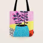 Shibby - neon 80's throwback potted plant indoor garden pink yellow red grid memphis los angeles pal Tote Bag Gallery Image 1