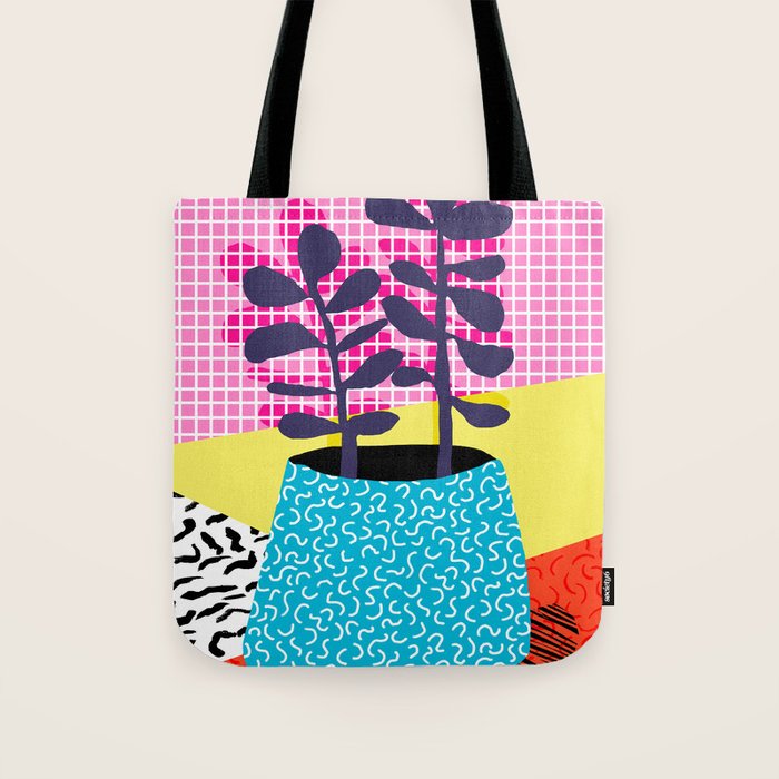 Shibby - neon 80's throwback potted plant indoor garden pink yellow red grid memphis los angeles pal Tote Bag Gallery Image 1