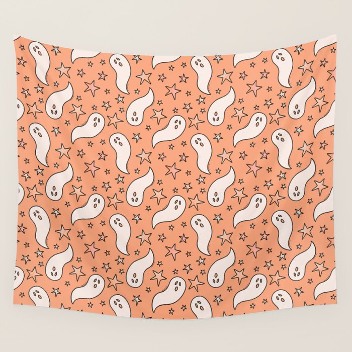Pastel Ghost Print in Peach Wall Tapestry Gallery Image 4