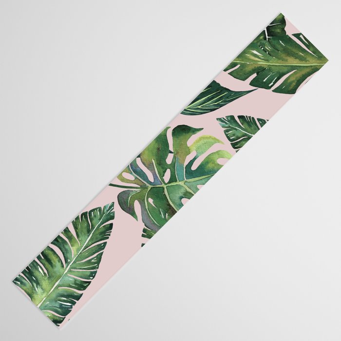 Jungle Leaves, Banana, Monstera Pink #society6 Table Runner Gallery Image 3
