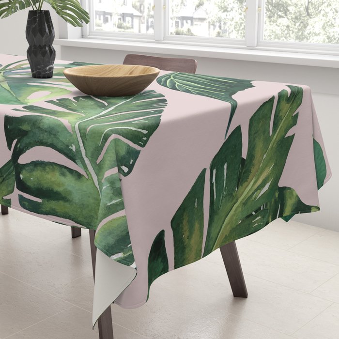 Jungle Leaves, Banana, Monstera Pink #society6 Tablecloth Gallery Image 3