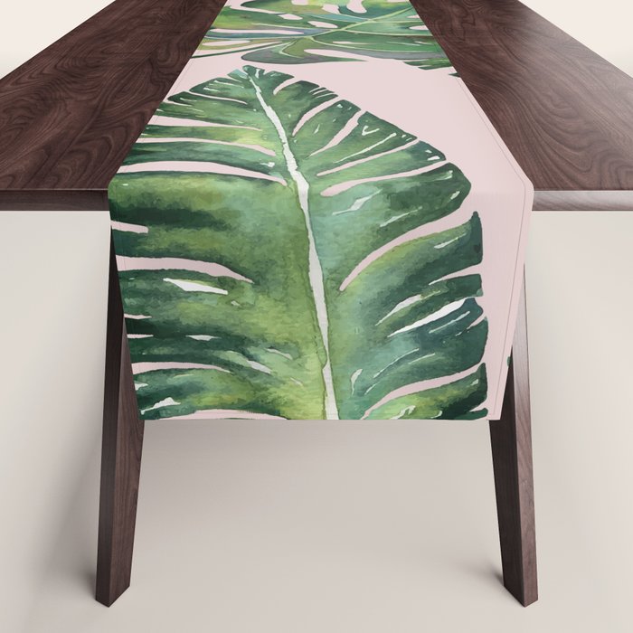 Jungle Leaves, Banana, Monstera Pink #society6 Table Runner Gallery Image 1