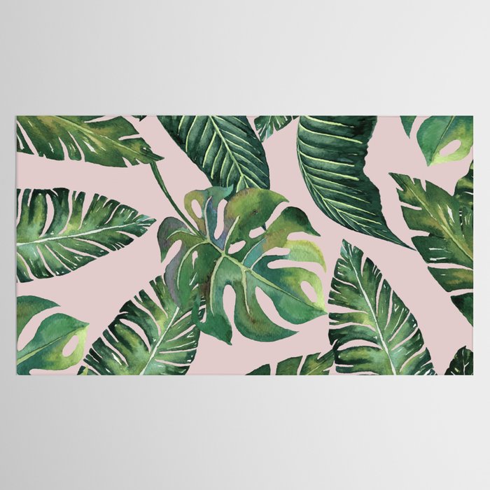 Jungle Leaves, Banana, Monstera Pink #society6 Tablecloth Gallery Image 2
