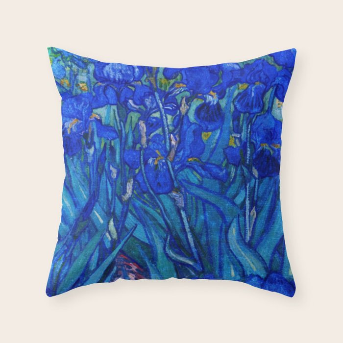 Van Gogh Irises in Indigo Throw Pillow Gallery Image 1