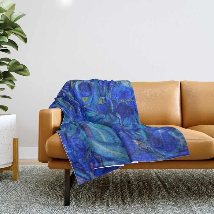 Van Gogh Irises in Indigo Throw Blanket Gallery Image 1