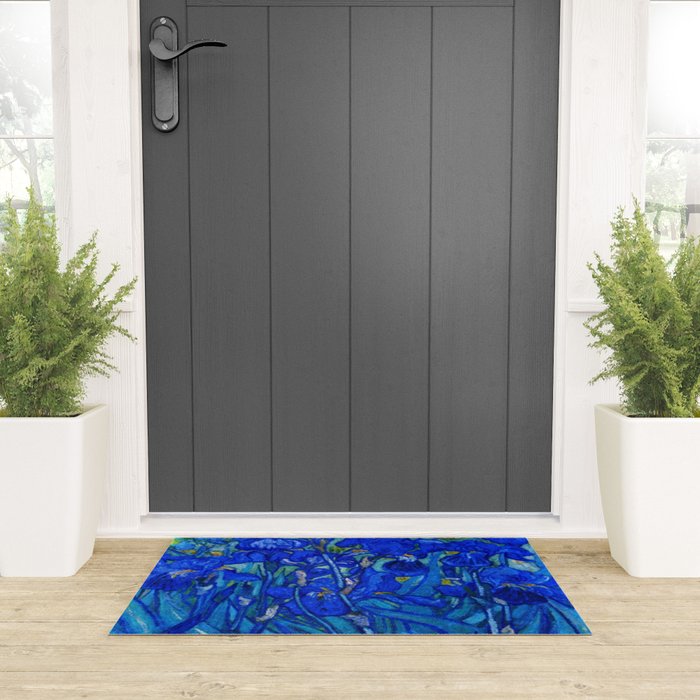 Van Gogh Irises in Indigo Welcome Mat Gallery Image 3