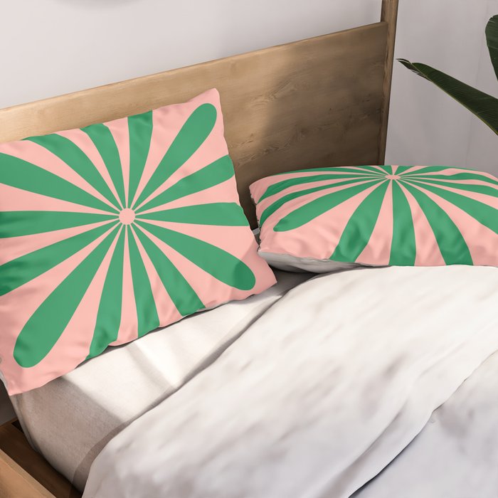 Big Daisy Retro Minimalist Flower Pink and Green Pillow Sham Gallery Image 2