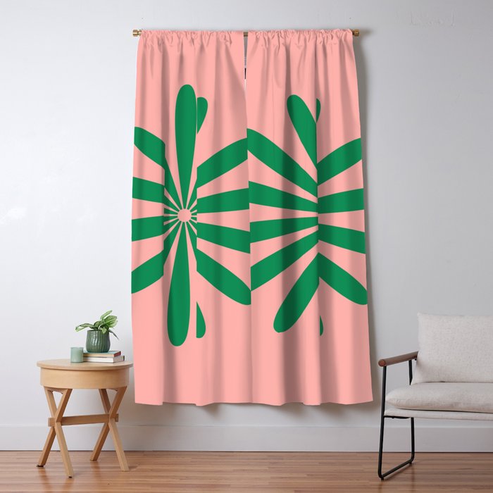 Big Daisy Retro Minimalist Flower Pink and Green Window Curtain Gallery Image 5