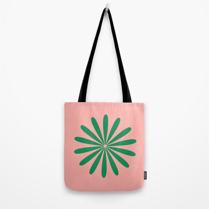 Big Daisy Retro Minimalist Flower Pink and Green Tote Bag Gallery Image 2