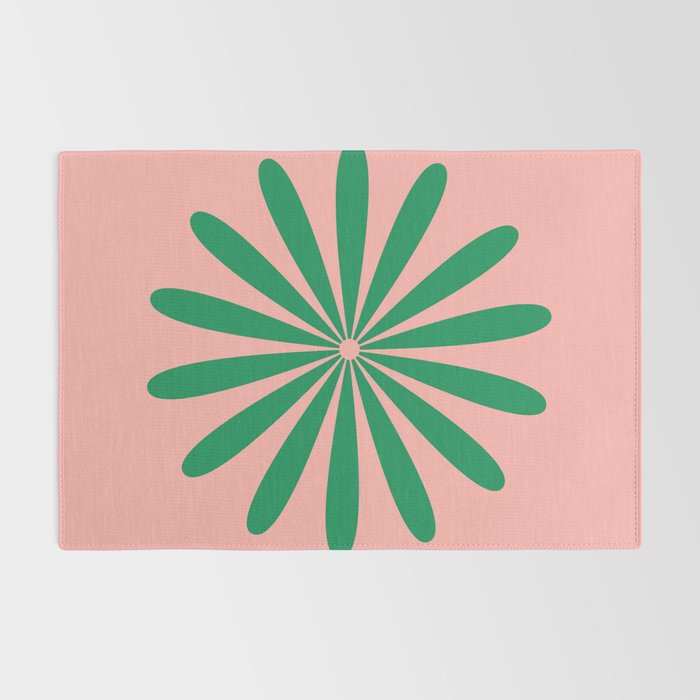 Big Daisy Retro Minimalist Flower Pink and Green Rug Gallery Image 2
