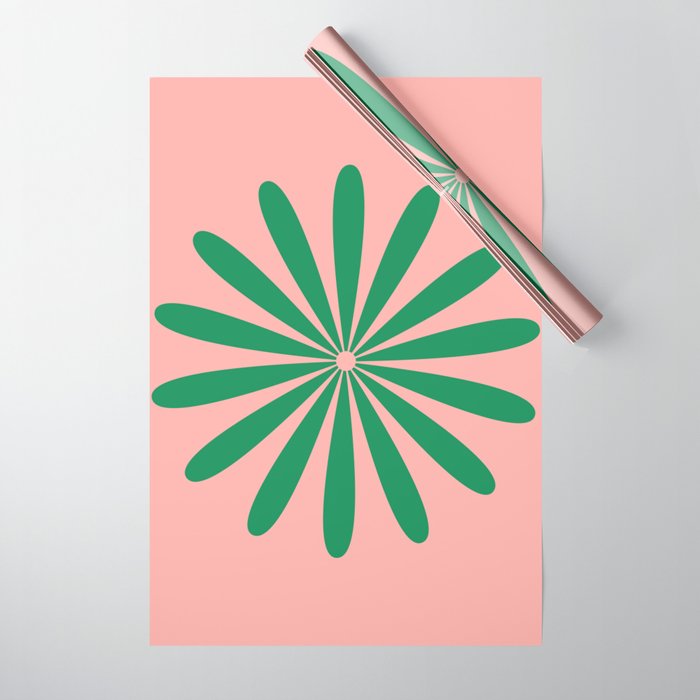 Big Daisy Retro Minimalist Flower Pink and Green Wrapping Paper Gallery Image 1
