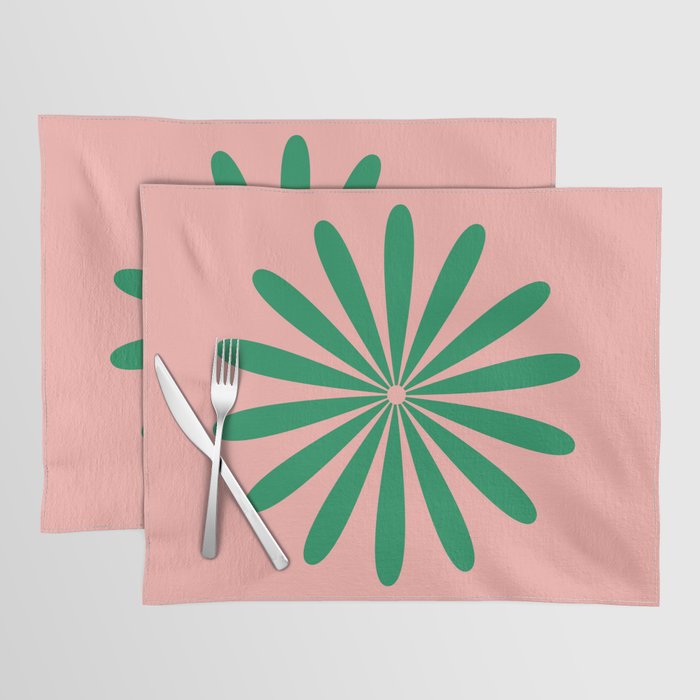 Big Daisy Retro Minimalist Flower Pink and Green Placemat Gallery Image 1
