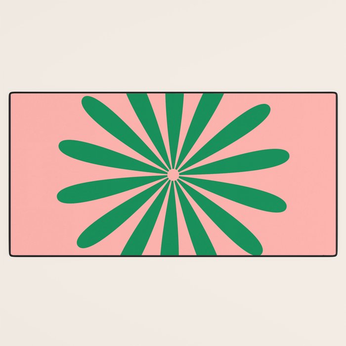 Big Daisy Retro Minimalist Flower Pink and Green Desk Mat Gallery Image 3