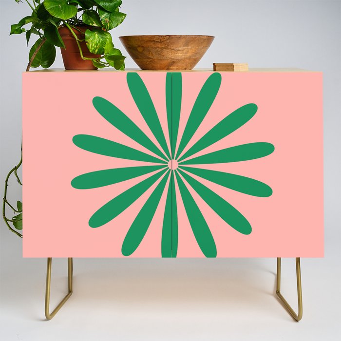Big Daisy Retro Minimalist Flower Pink and Green Credenza Gallery Image 1