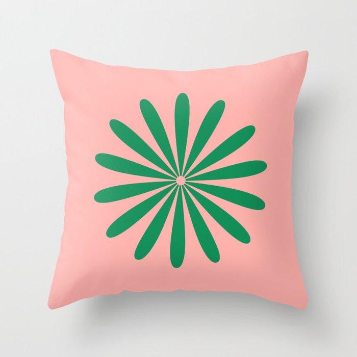 Big Daisy Retro Minimalist Flower Pink and Green Throw Pillow Gallery Image 6