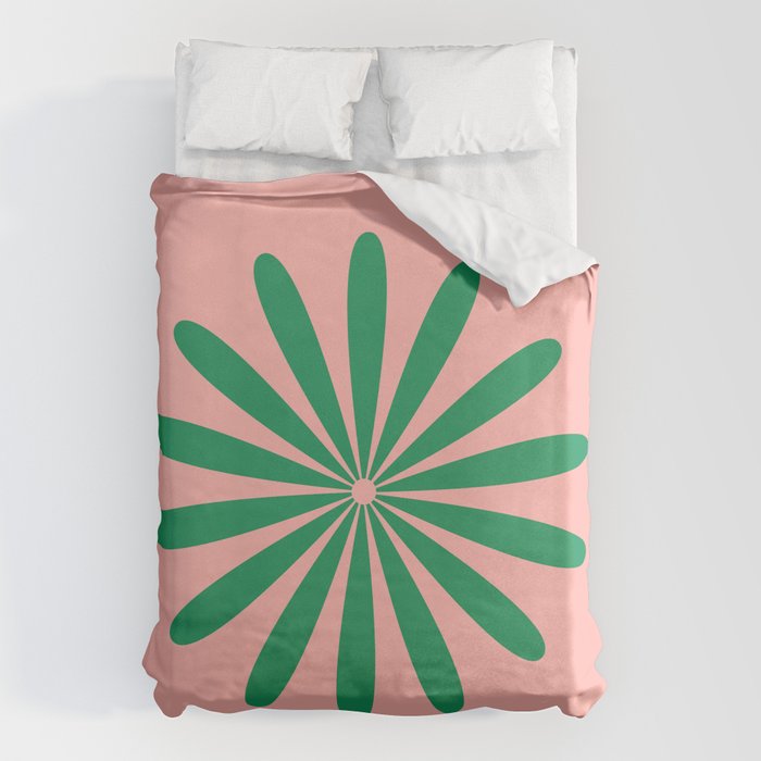 Big Daisy Retro Minimalist Flower Pink and Green Duvet Cover Gallery Image 1
