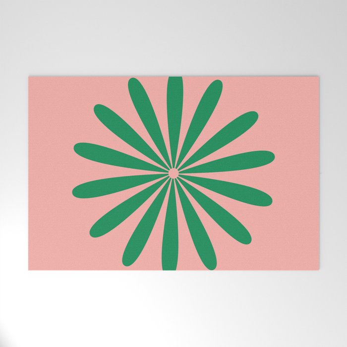Big Daisy Retro Minimalist Flower Pink and Green Welcome Mat Gallery Image 1