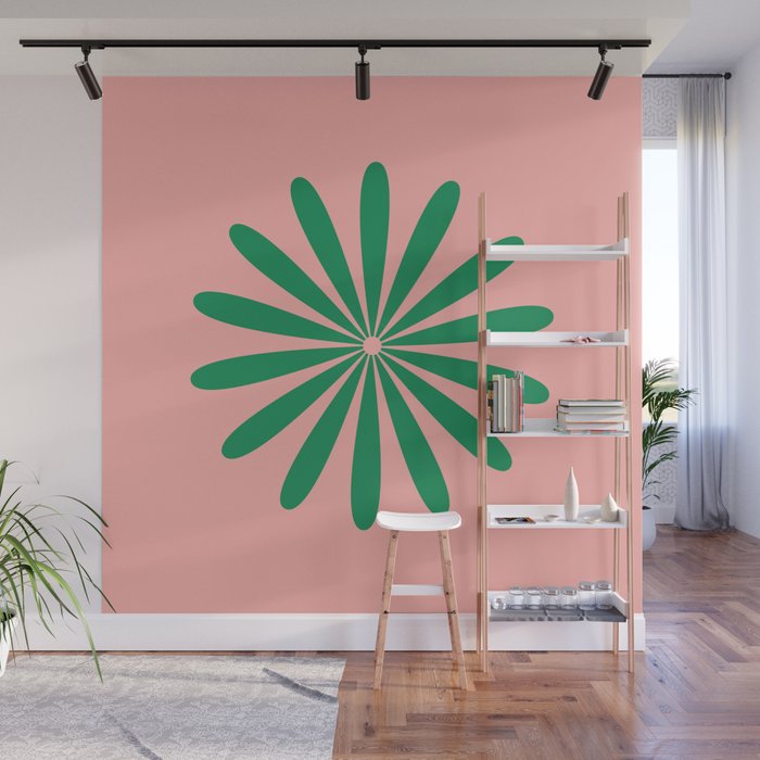 Big Daisy Retro Minimalist Flower Pink and Green Wall Mural Gallery Image 1