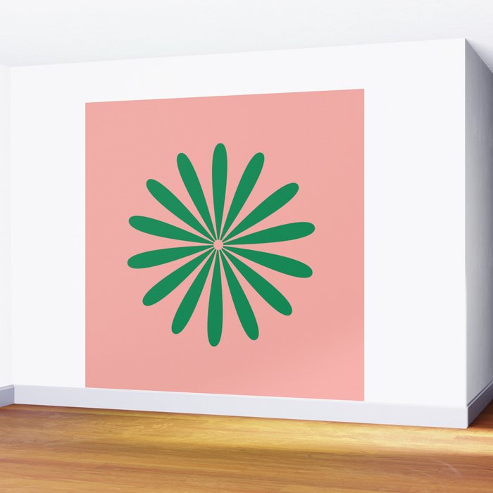 Big Daisy Retro Minimalist Flower Pink and Green Wall Mural Gallery Image 2