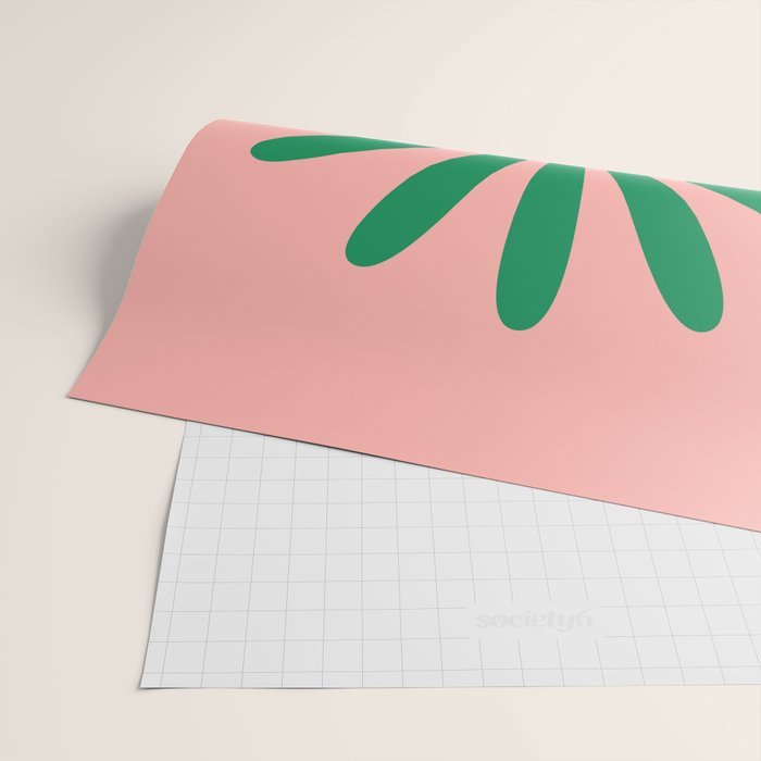 Big Daisy Retro Minimalist Flower Pink and Green Wrapping Paper Gallery Image 2