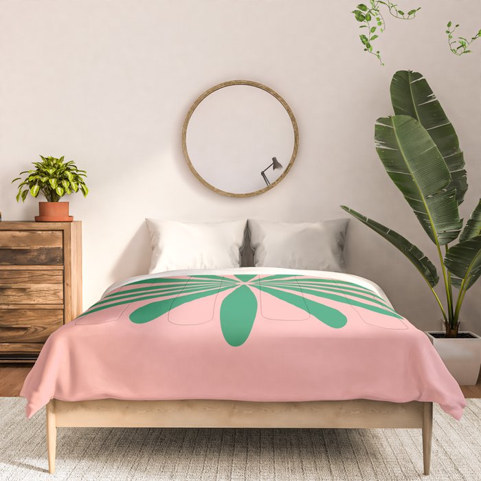Big Daisy Retro Minimalist Flower Pink and Green Comforter Gallery Image 3