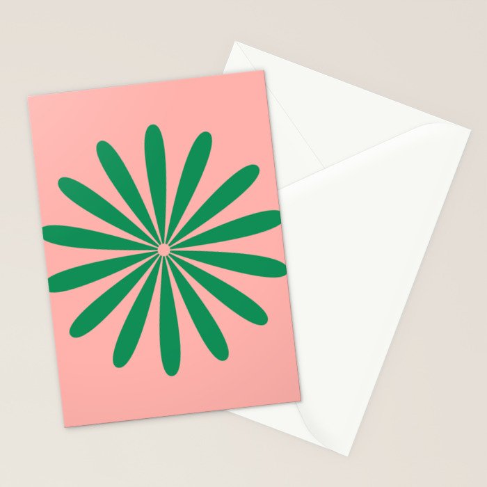 Big Daisy Retro Minimalist Flower Pink and Green Stationery Card Gallery Image 2