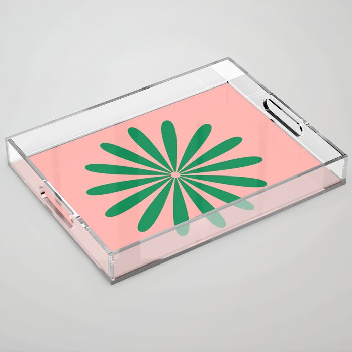 Big Daisy Retro Minimalist Flower Pink and Green Acrylic Tray Gallery Image 1