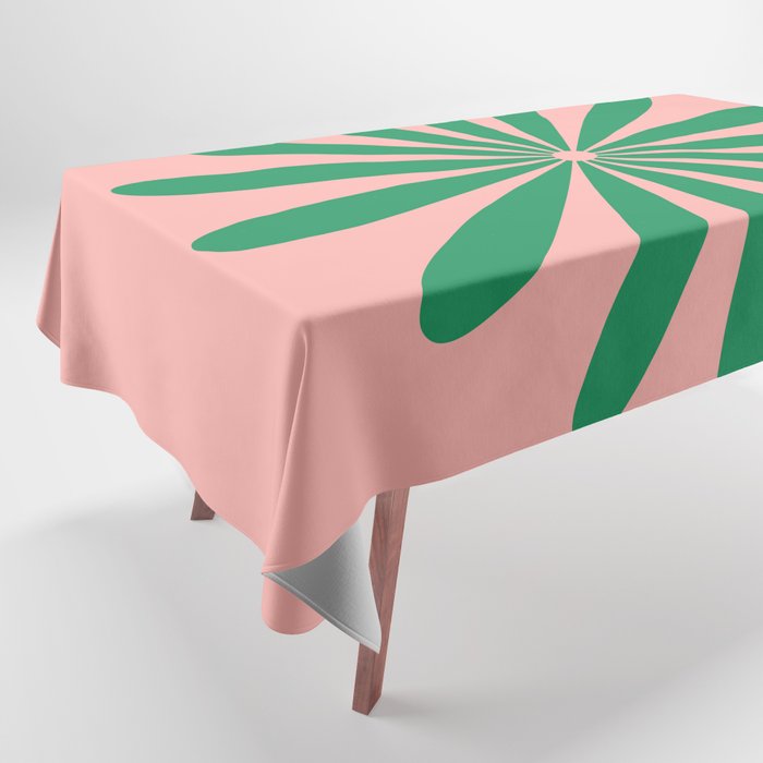 Big Daisy Retro Minimalist Flower Pink and Green Tablecloth Gallery Image 1