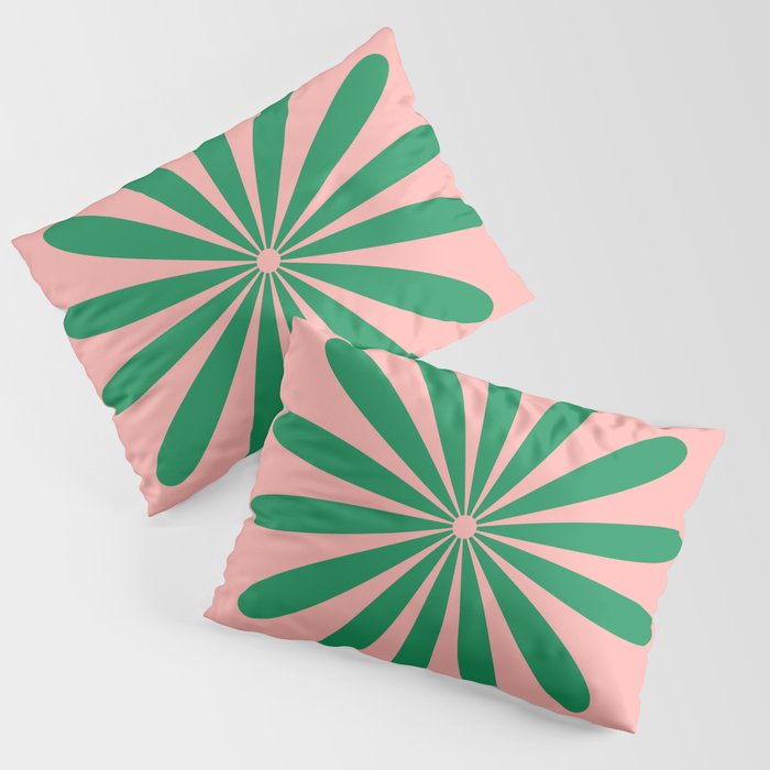 Big Daisy Retro Minimalist Flower Pink and Green Pillow Sham Gallery Image 3